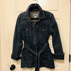 Long Denim Belted Jeans Jacket - Large